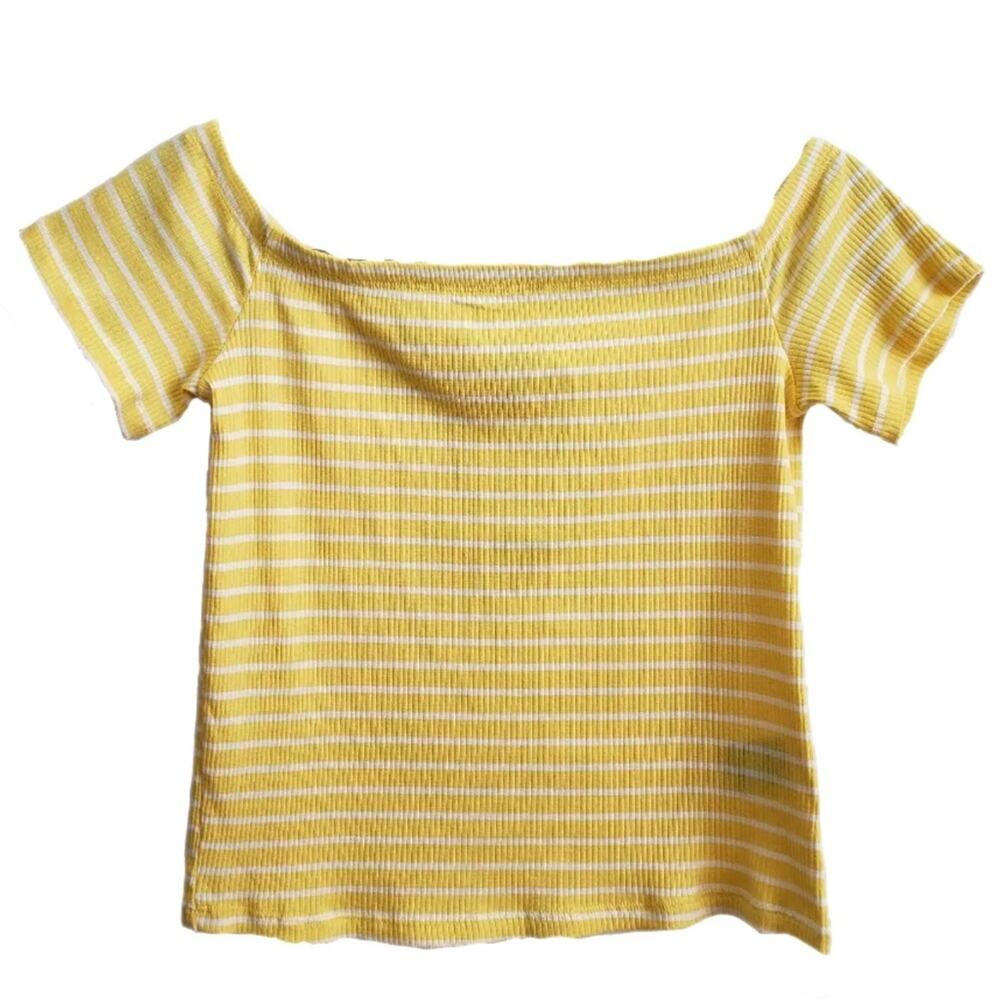 H&M Crop Top Ribbed Yellow & White Stripe SZ L NWT